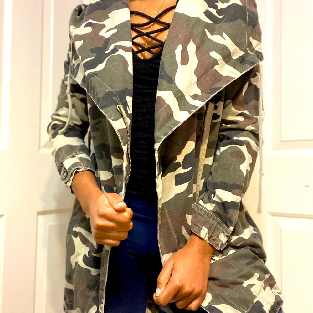 FashionNova Army Camouflage Hooded Utility Jacket